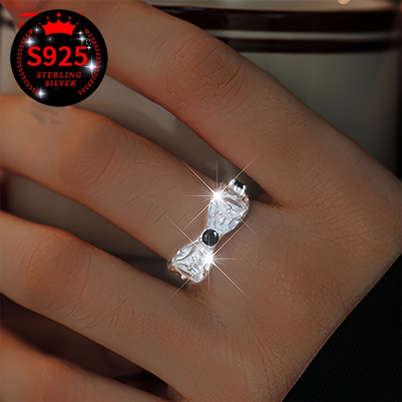 925 Sterling Silver Open Ring with Zirconia - Adjustable & Stylish Design
